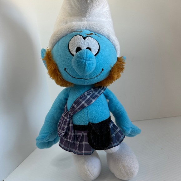 The SMURFS MOVIE GUTSY Smurf Irish Scottish Blue Plush Kilt 17 inches - Picture 1 of 11